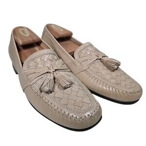 Johnston & Murphy Mens Tassle Woven Leather Loafers Dress Shoes Sz 8.5 Tan Brown